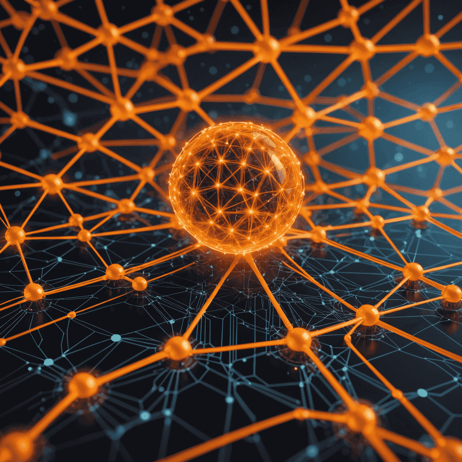A futuristic visualization of 5G network connections, showing interconnected nodes and high-speed data streams in vibrant orange colors
