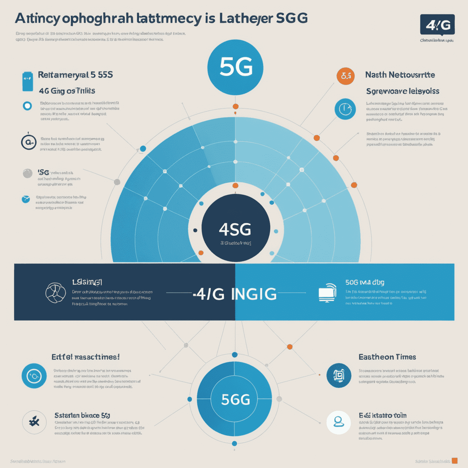 An infographic showing the difference in latency between 4G and 5G networks, with 5G demonstrating near-instantaneous response times