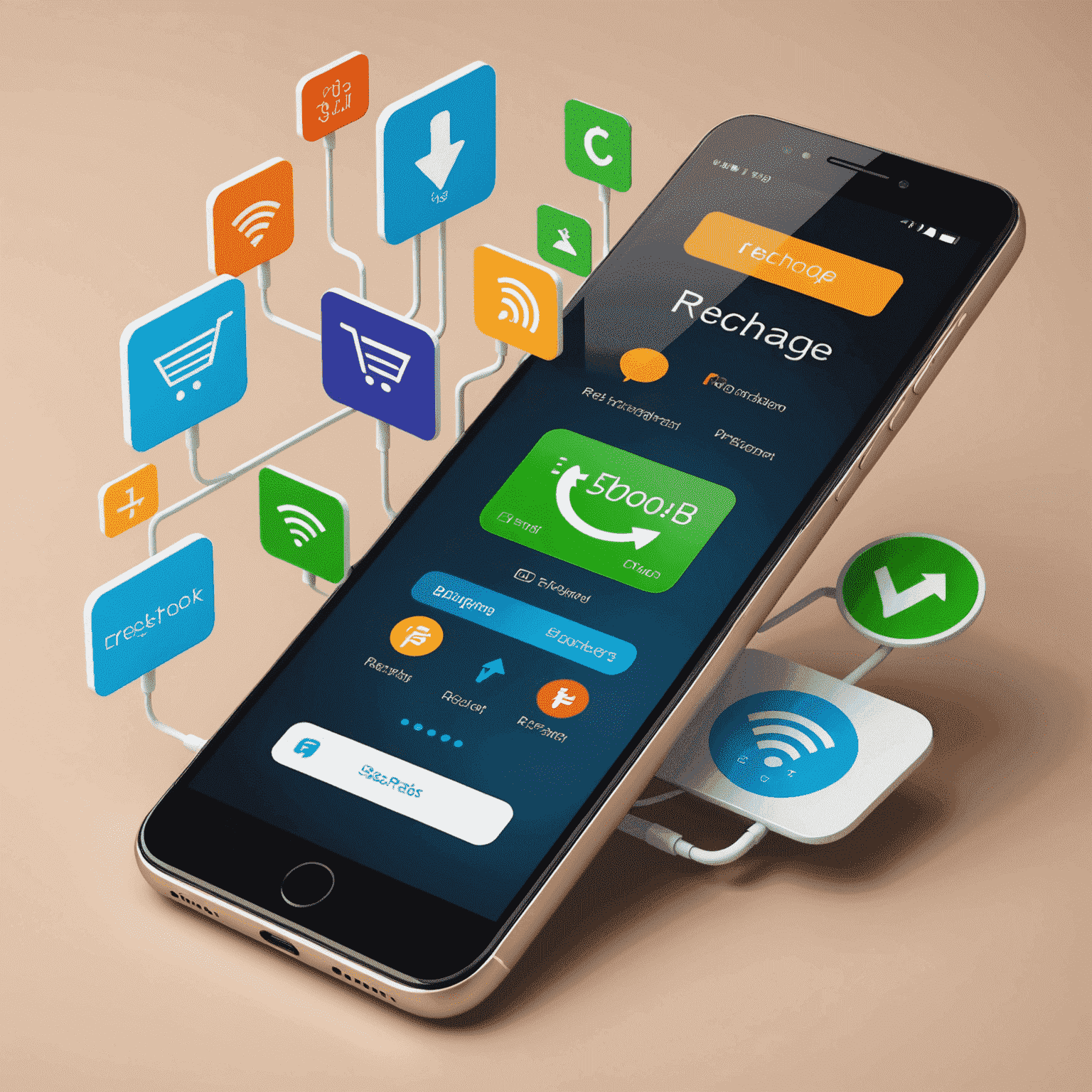 A smartphone displaying various recharge options and payment methods