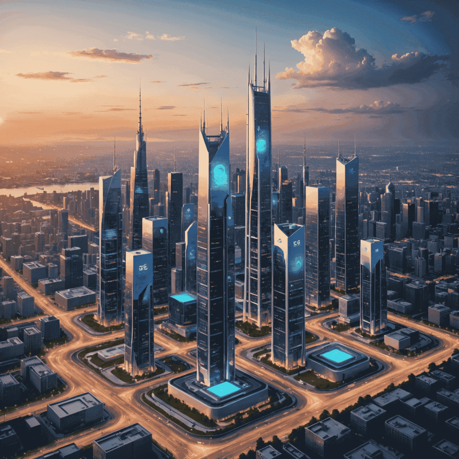 5G network towers and devices showcasing high-speed connectivity and data transfer