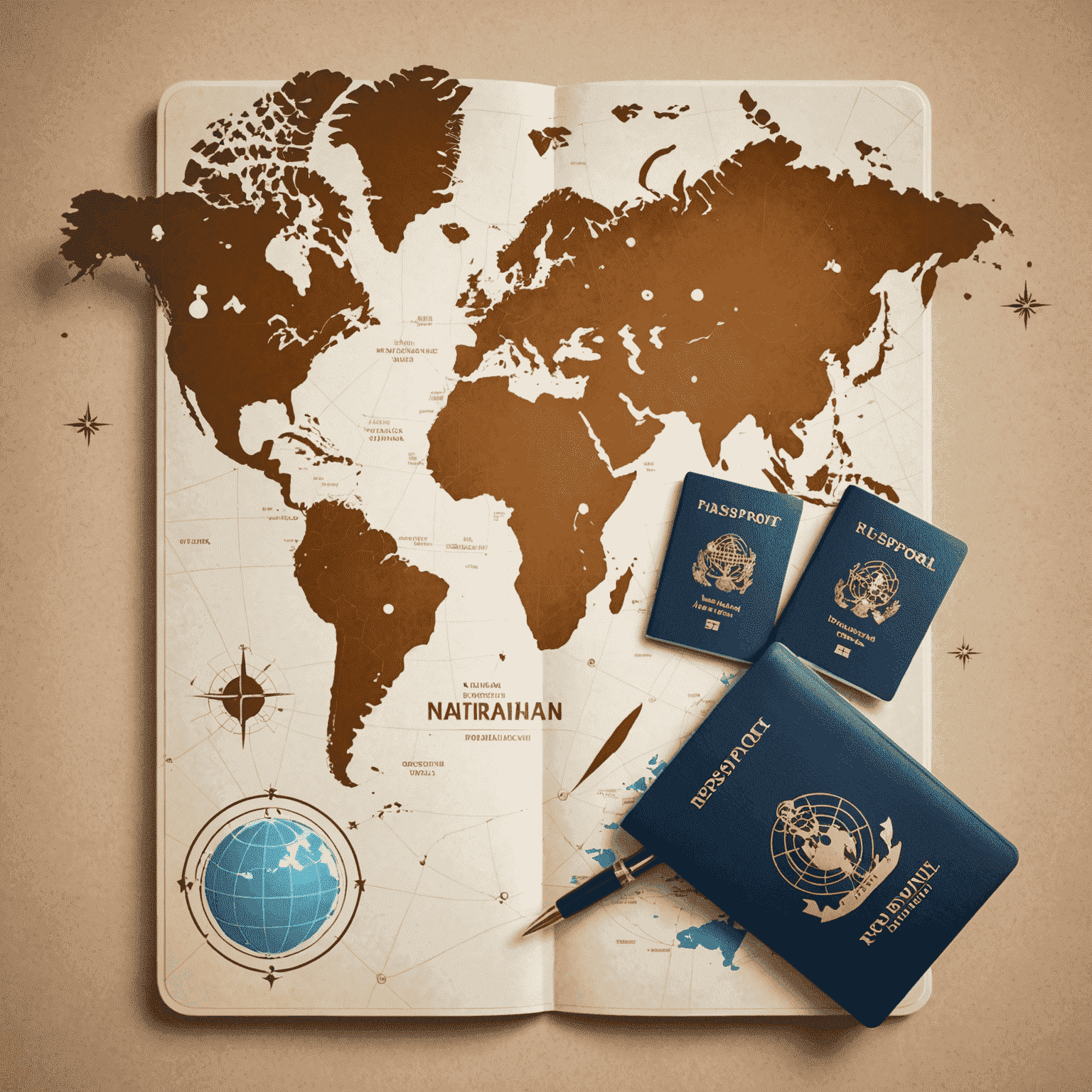 World map with mobile signal icons and a passport, representing international roaming services