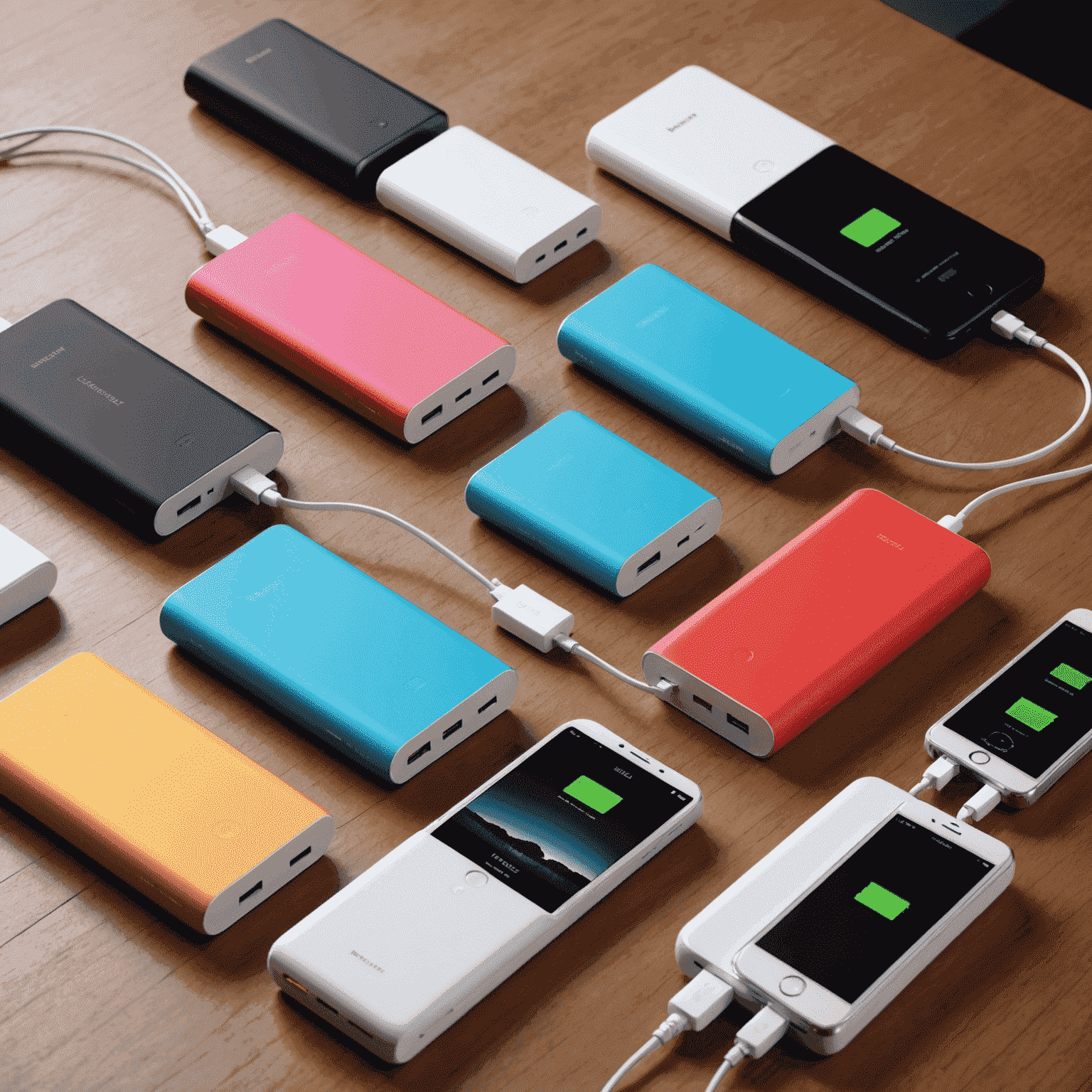 Various portable power banks in different capacities and designs