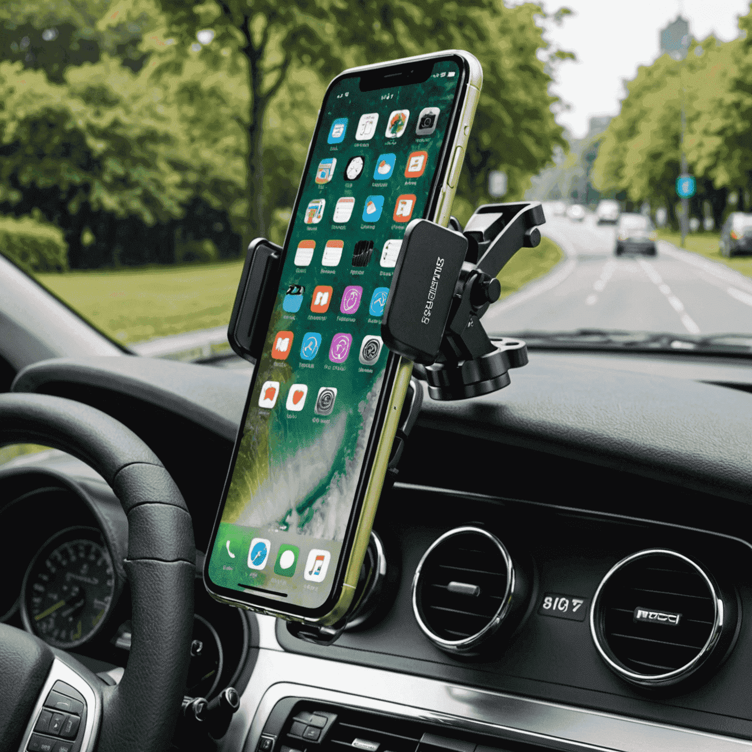 Various car mounts for smartphones, including dashboard and air vent models