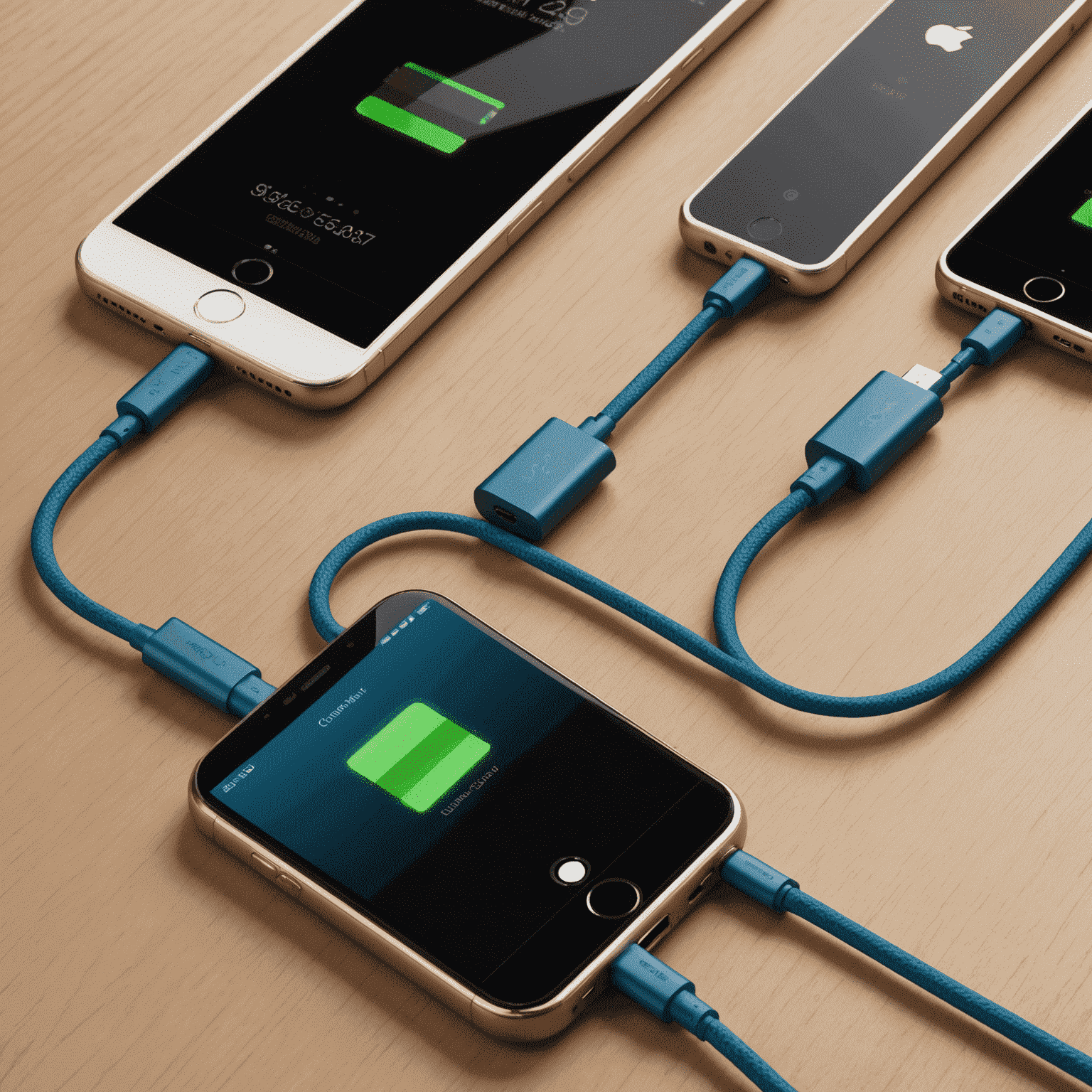 Various charging cables in different lengths and colors